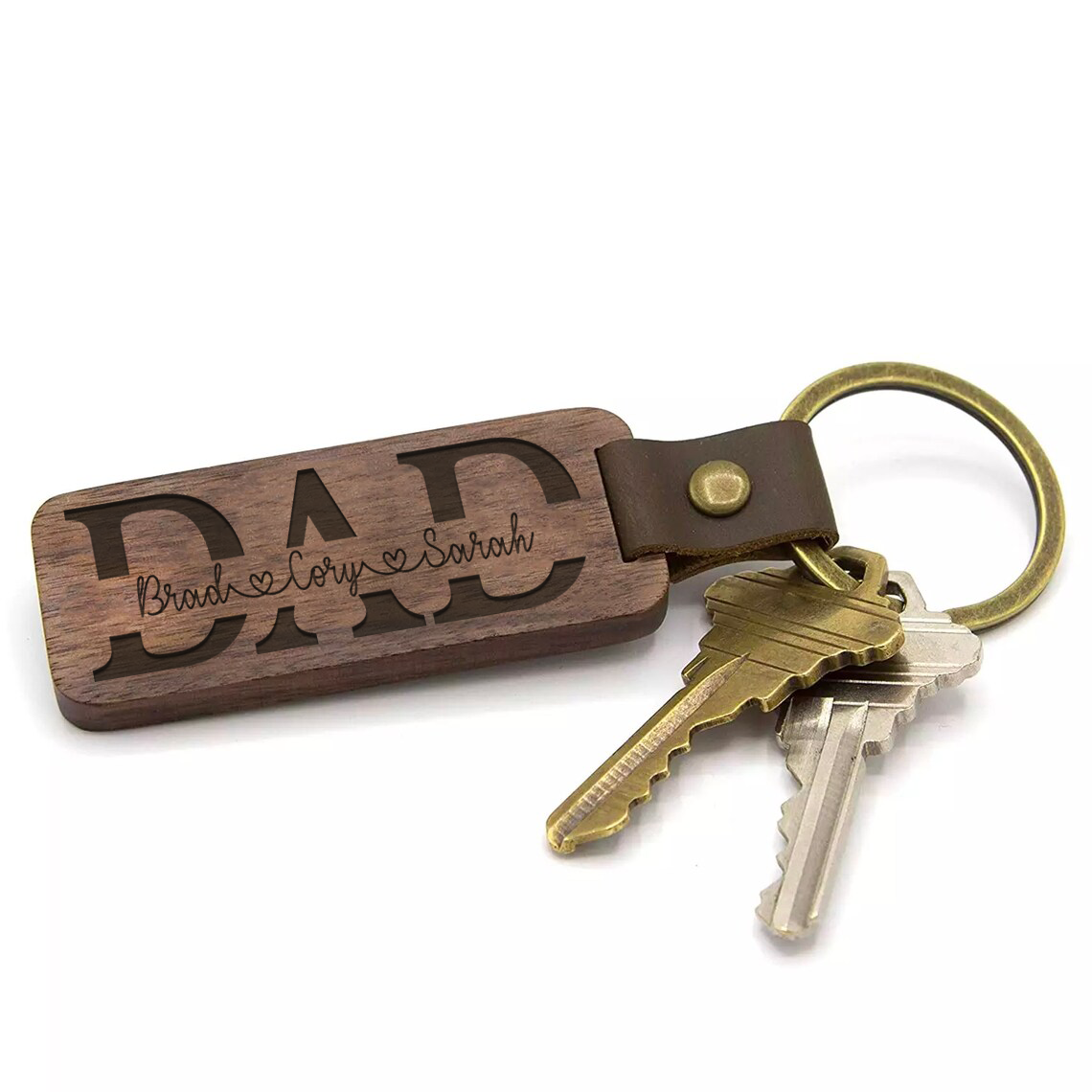 Personalized Split Name Dad Wooden Keychain