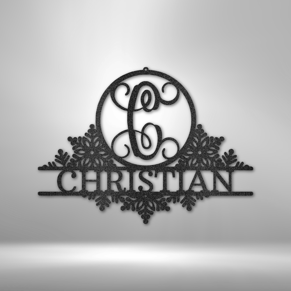 Personalized Snowfall Initial Metal Sign