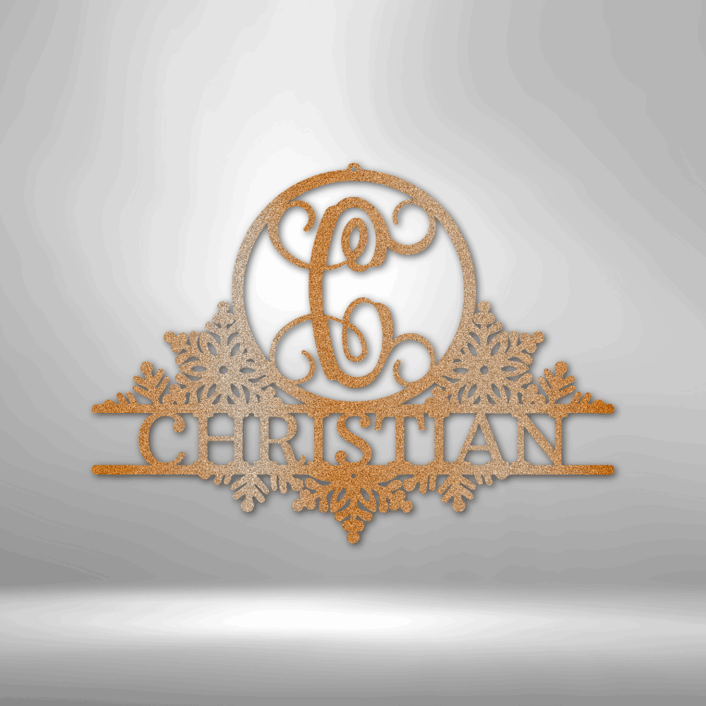 Personalized Snowfall Initial Metal Sign