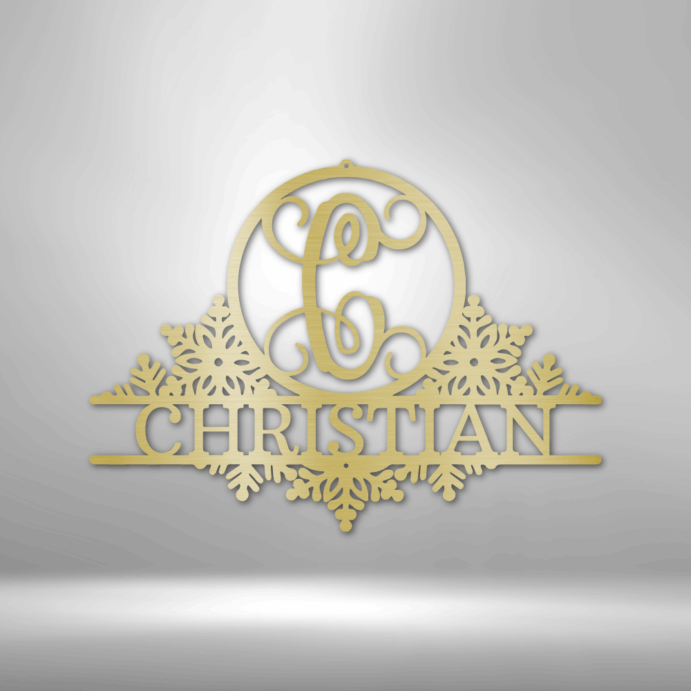 Personalized Snowfall Initial Metal Sign