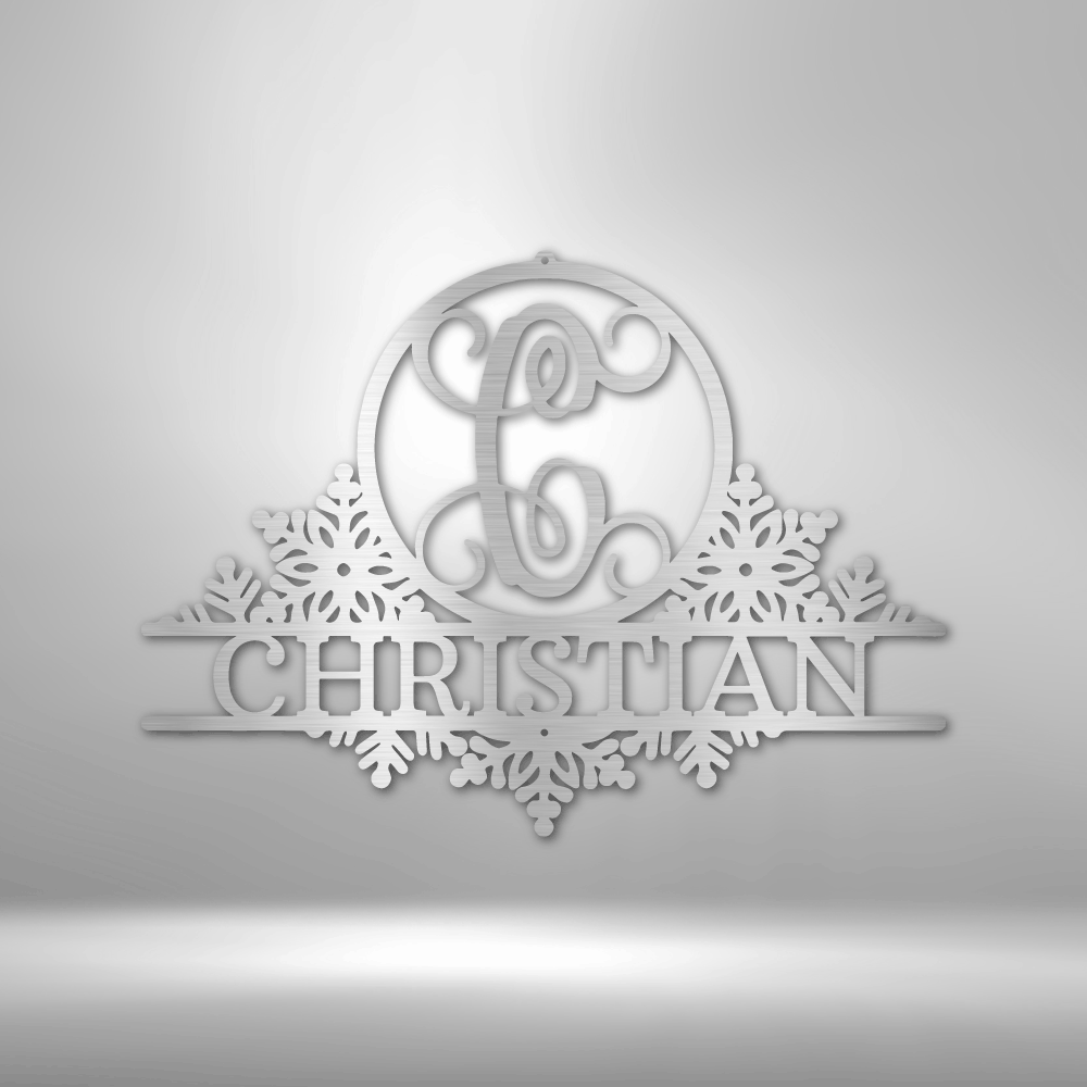 Personalized Snowfall Initial Metal Sign