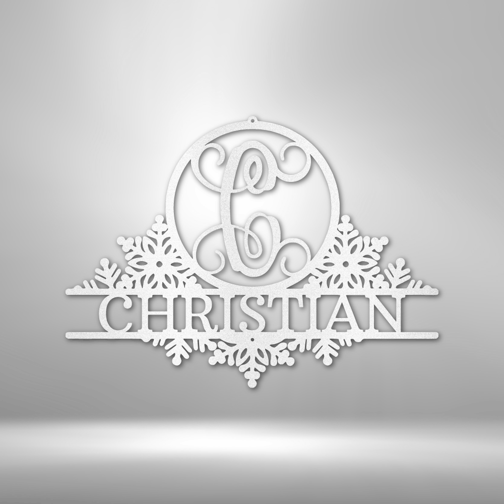 Personalized Snowfall Initial Metal Sign