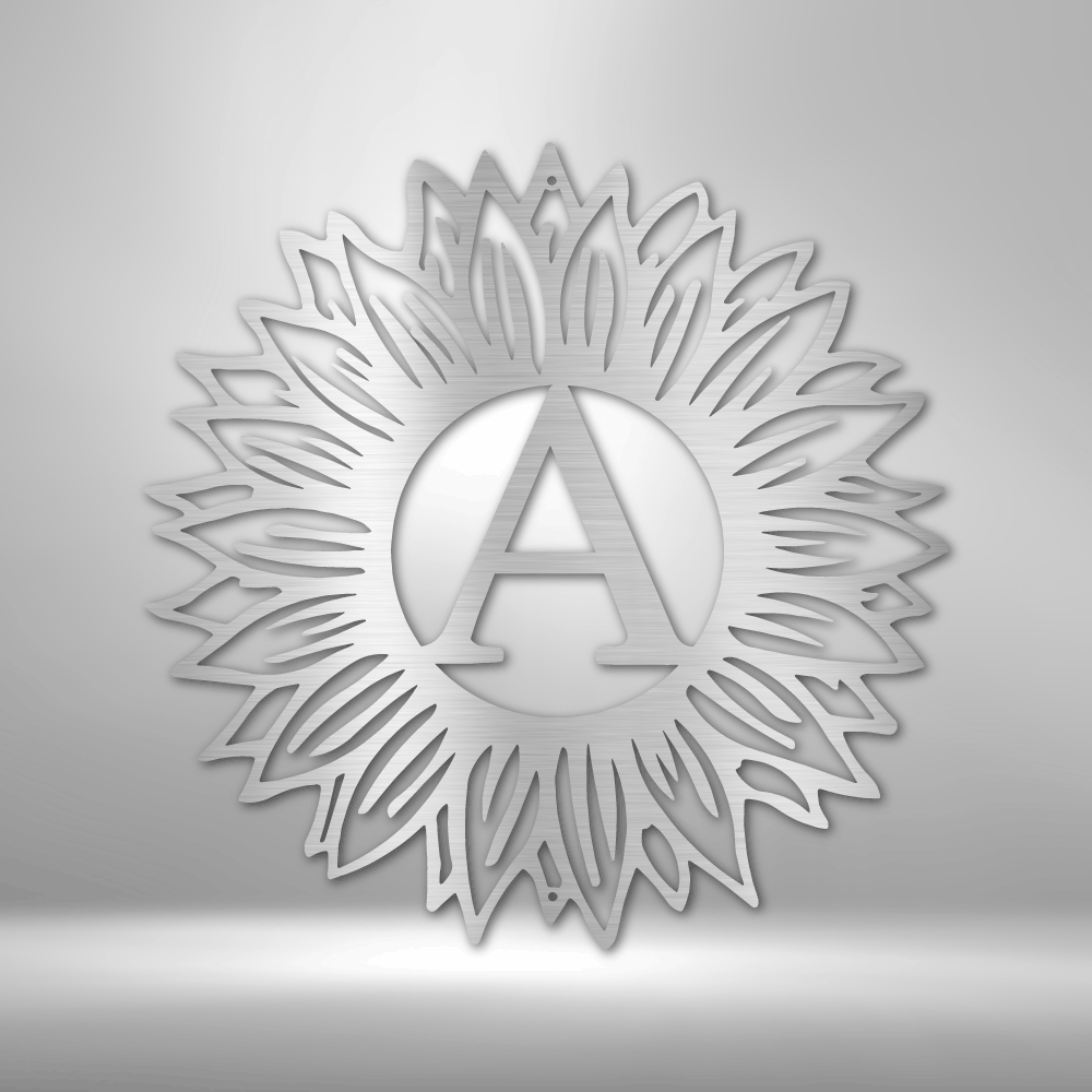 Personalized Sunflower Initial Metal Sign