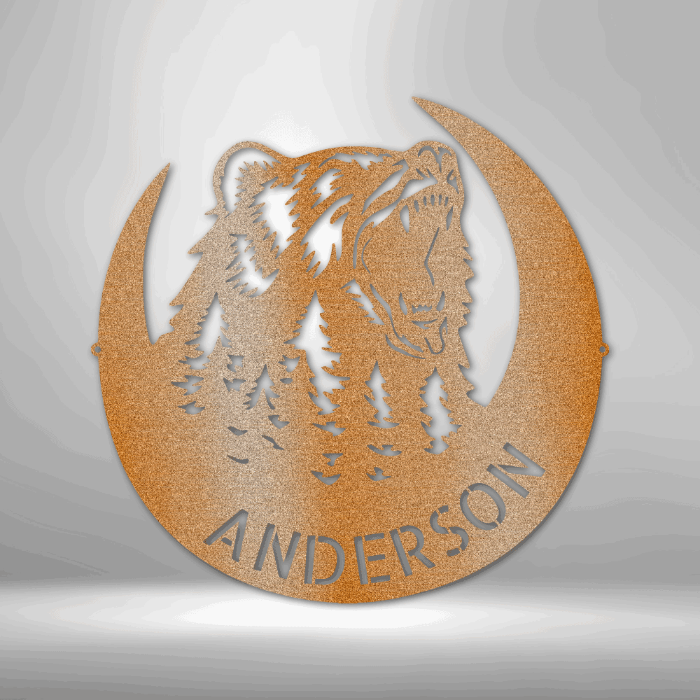Personalized Roaring Bear Monogram Metal Sign
