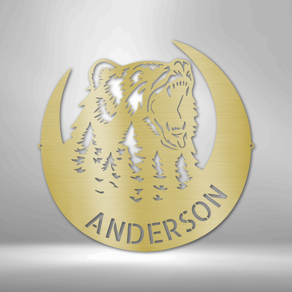 Personalized Roaring Bear Monogram Metal Sign