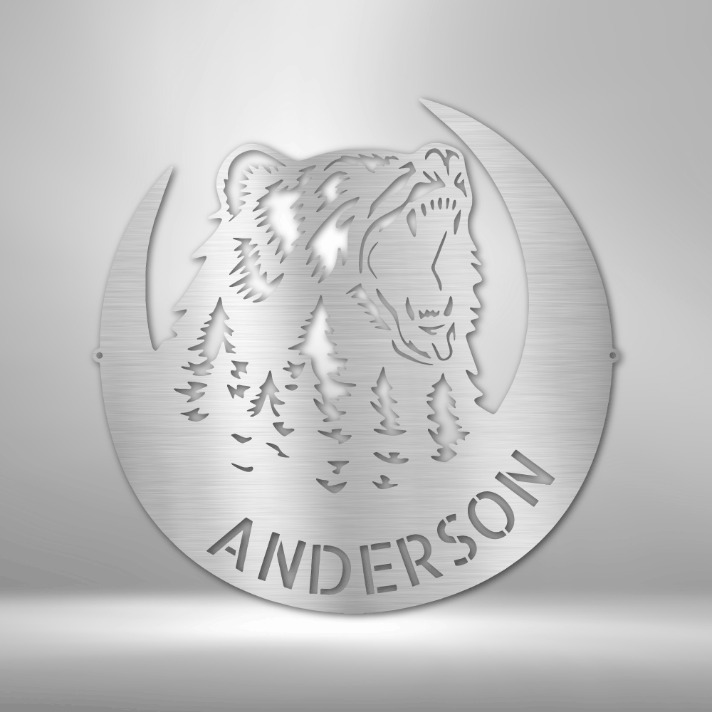 Personalized Roaring Bear Monogram Metal Sign