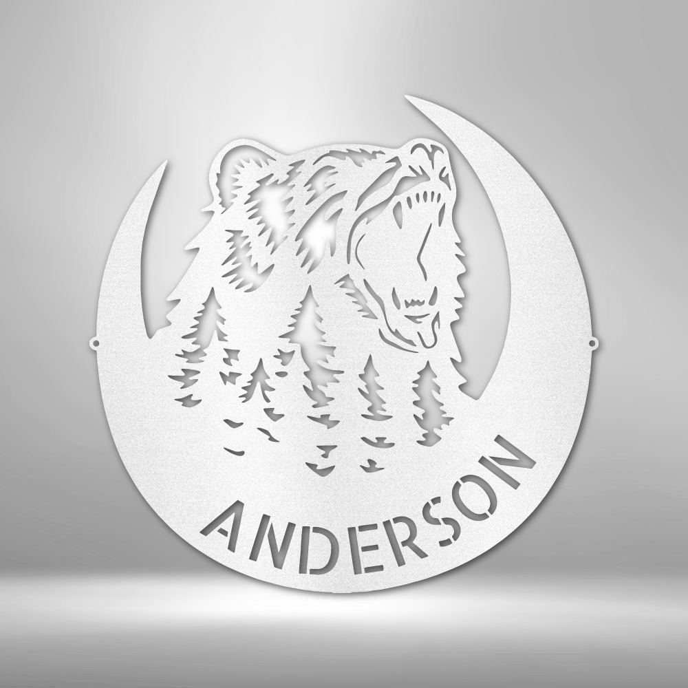 Personalized Roaring Bear Monogram Metal Sign
