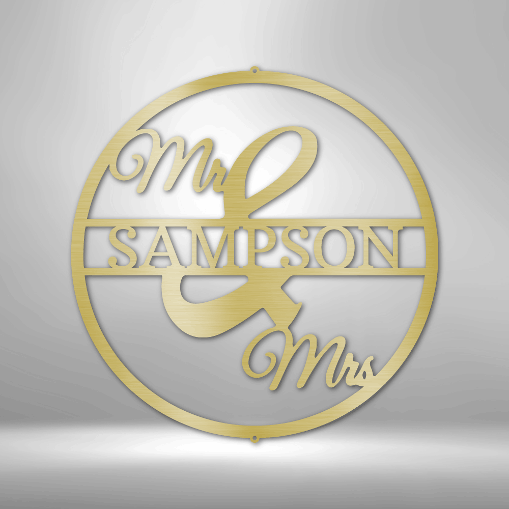 Personalized Mr and Mrs Circle Monogram Metal Sign