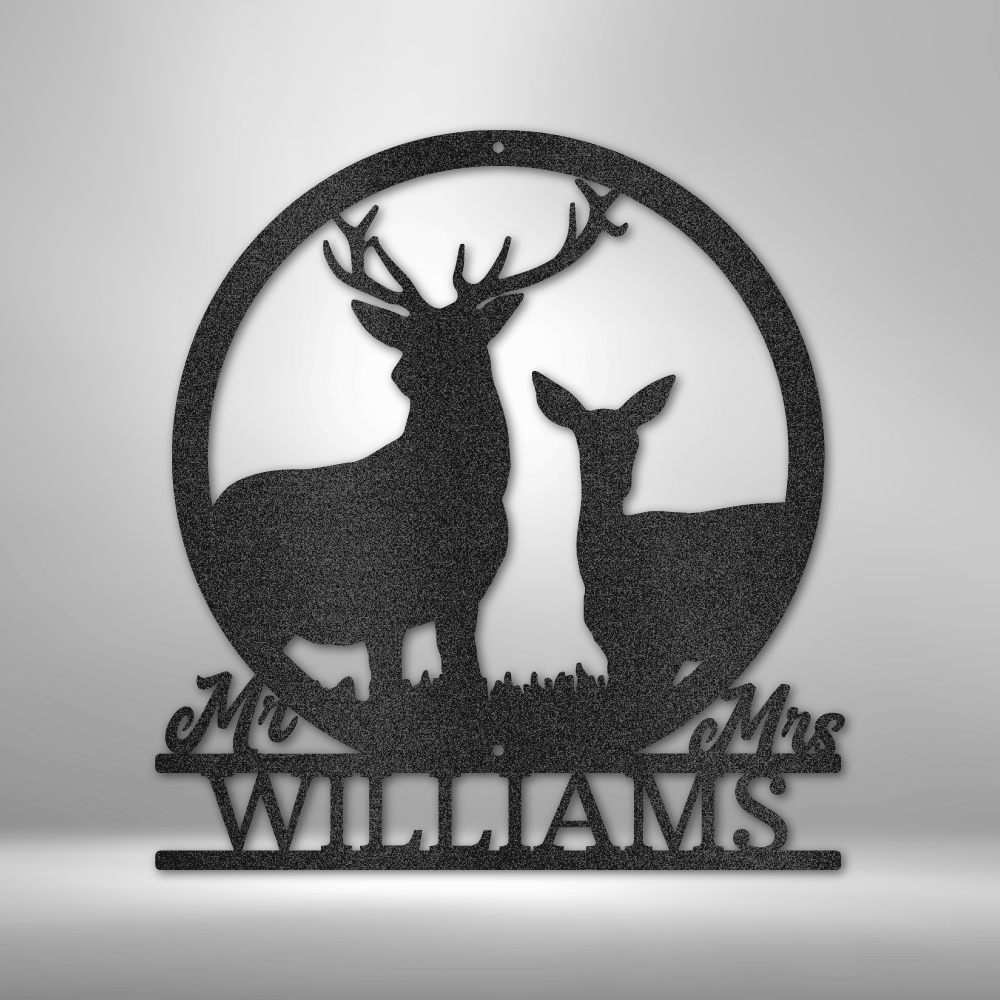 Personalized Stag and Doe Monogram Metal Sign