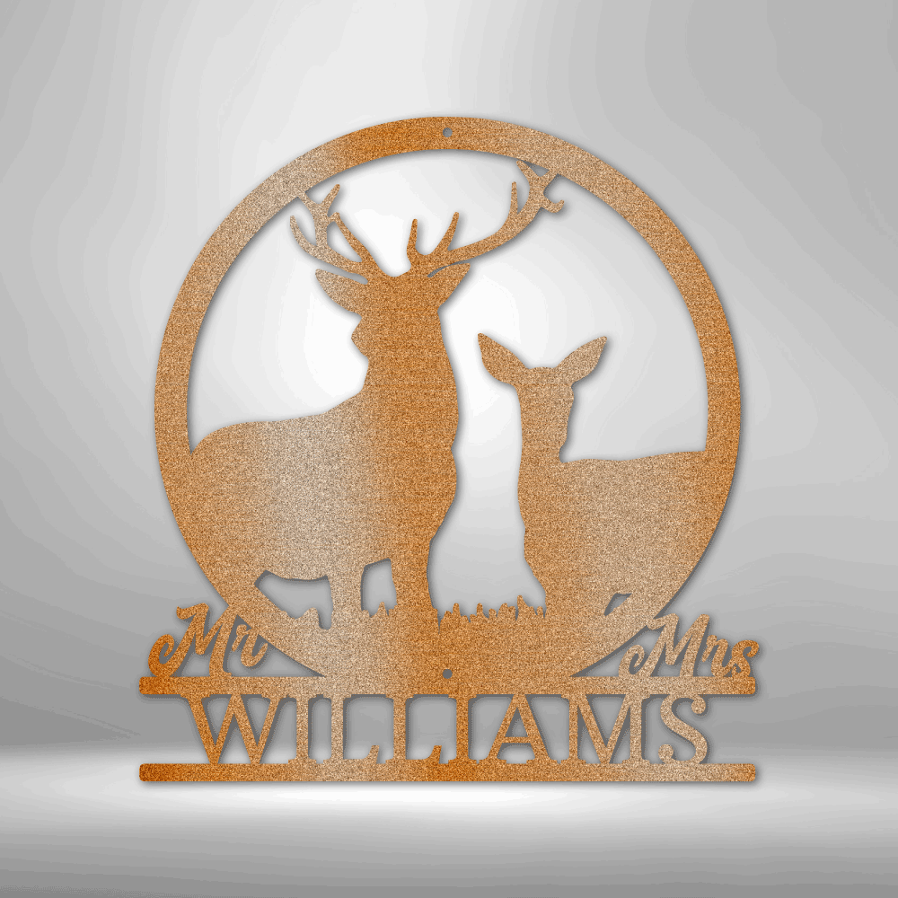 Personalized Stag and Doe Monogram Metal Sign