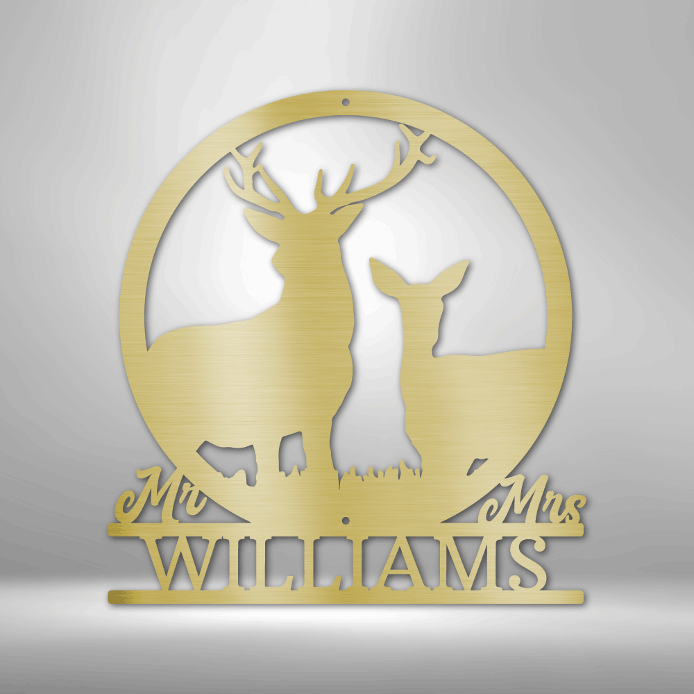 Personalized Stag and Doe Monogram Metal Sign