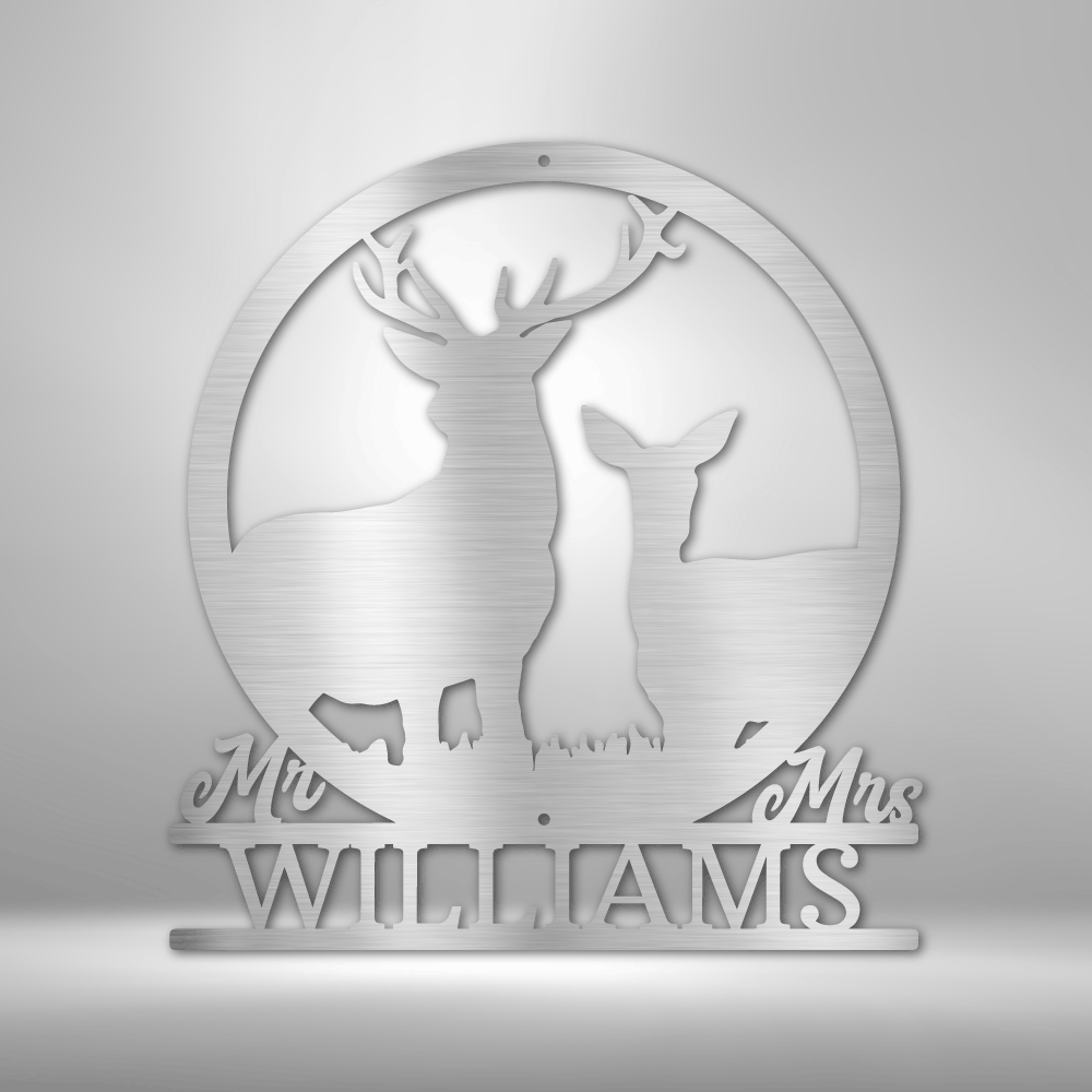 Personalized Stag and Doe Monogram Metal Sign
