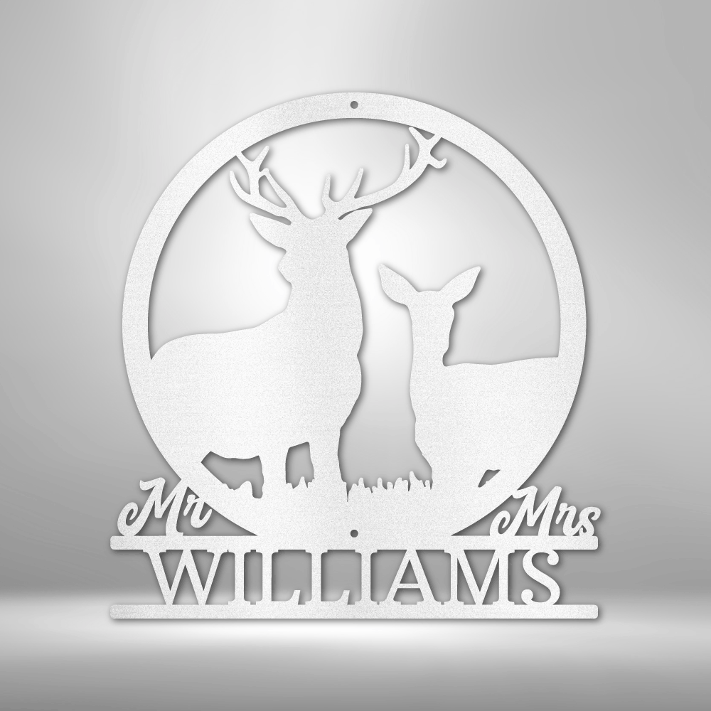 Personalized Stag and Doe Monogram Metal Sign