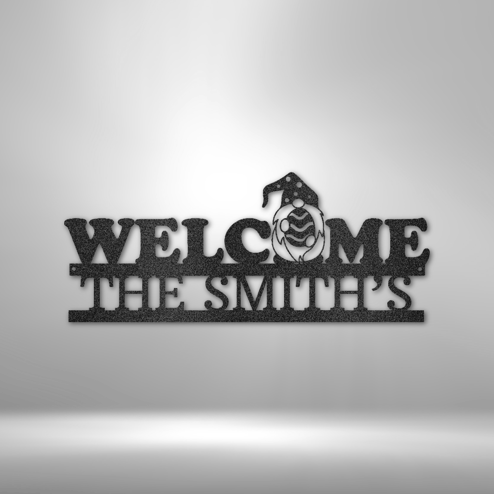 Personalized Welcome Gnome Monogram Metal Sign
