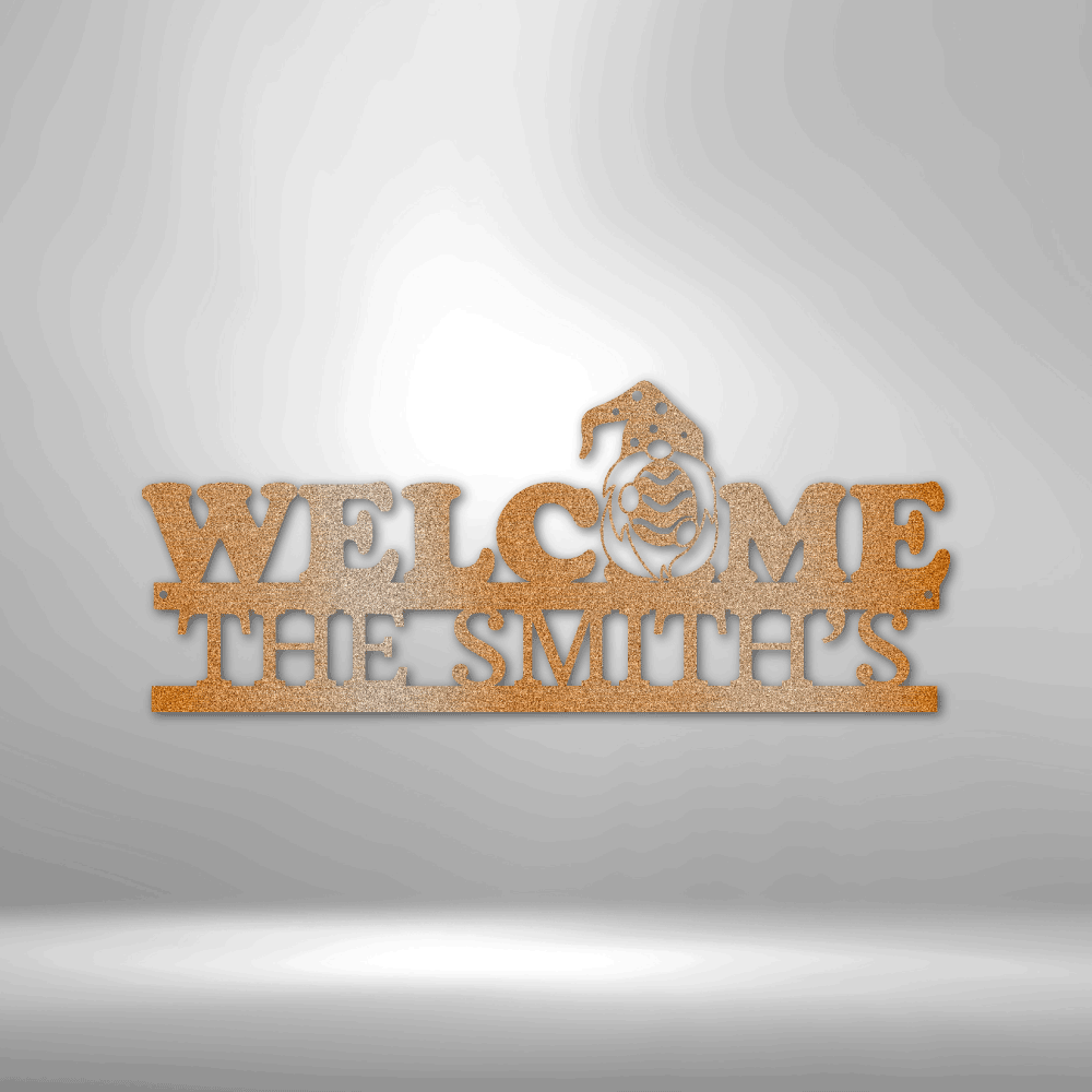 Personalized Welcome Gnome Monogram Metal Sign