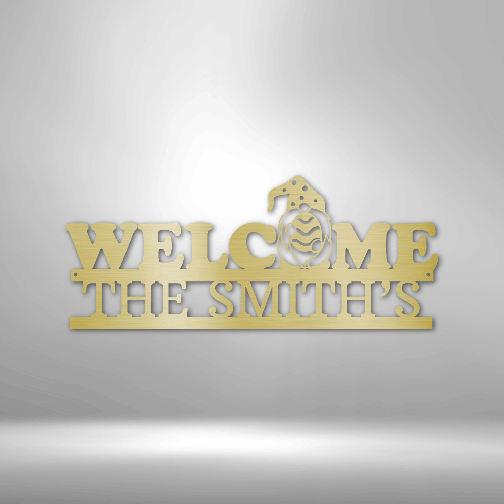 Personalized Welcome Gnome Monogram Metal Sign