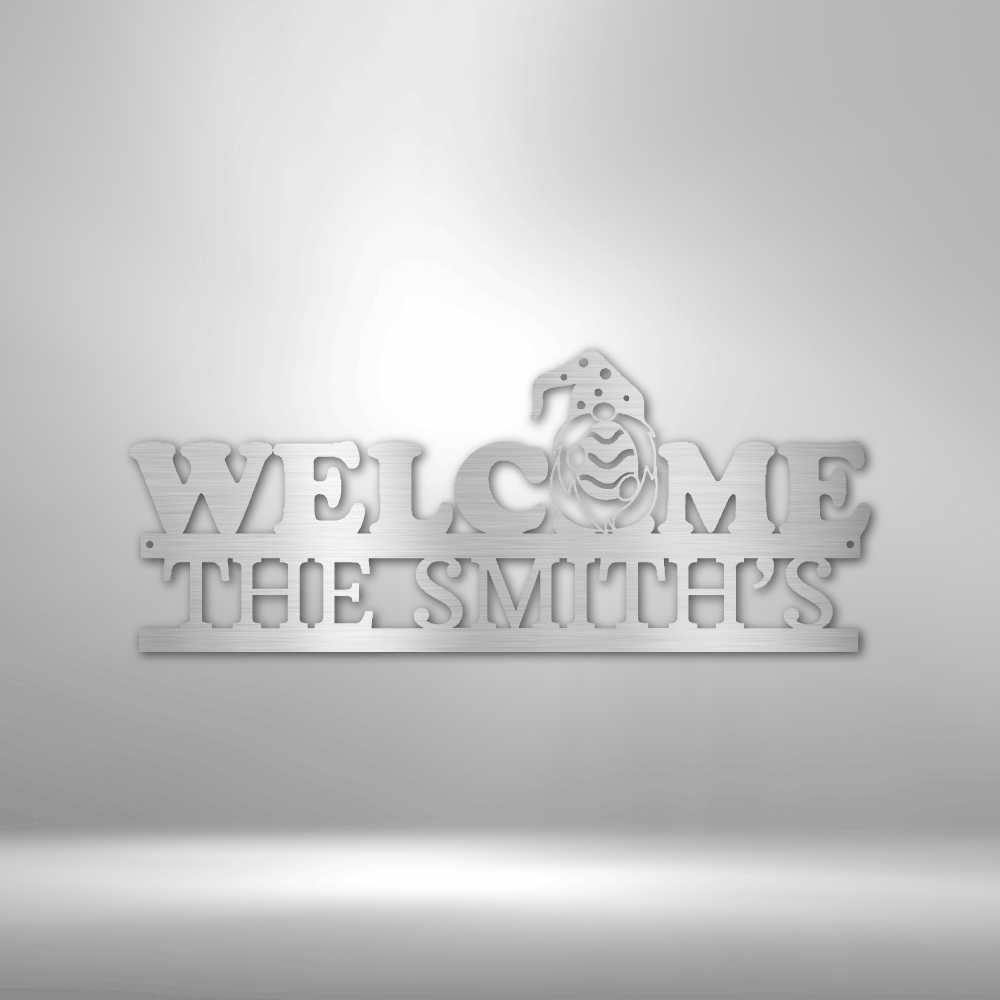 Personalized Welcome Gnome Monogram Metal Sign