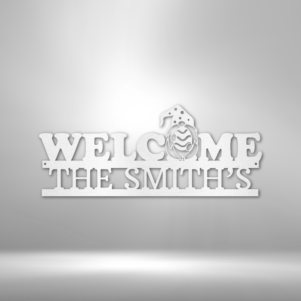 Personalized Welcome Gnome Monogram Metal Sign
