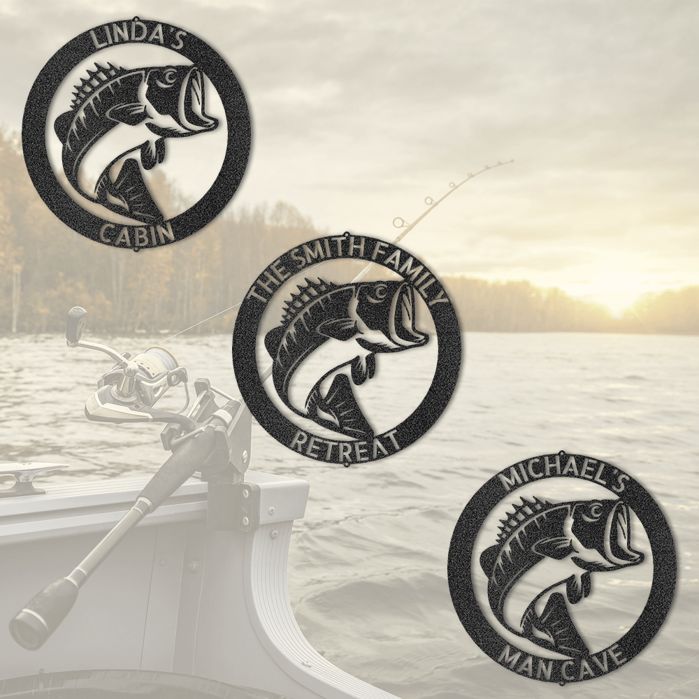 Personalized Bass Monogram Metal Sign - Outdoors Find
