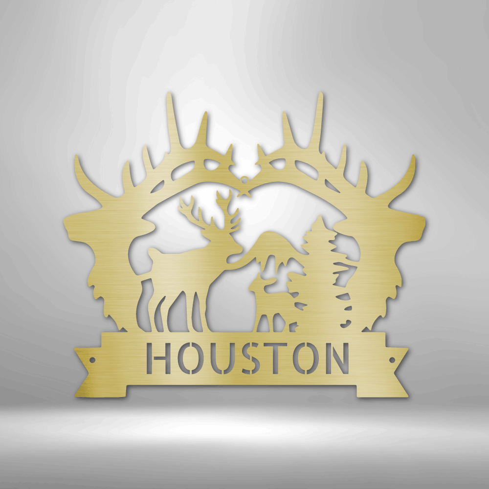 Personalized Big Antler Monogram Metal Sign - Outdoors Find