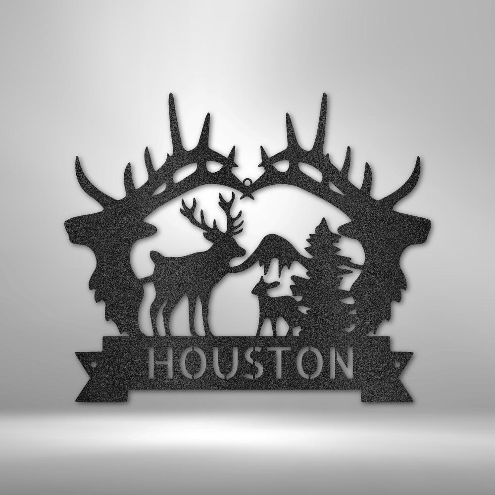 Personalized Big Antler Monogram Metal Sign - Outdoors Find