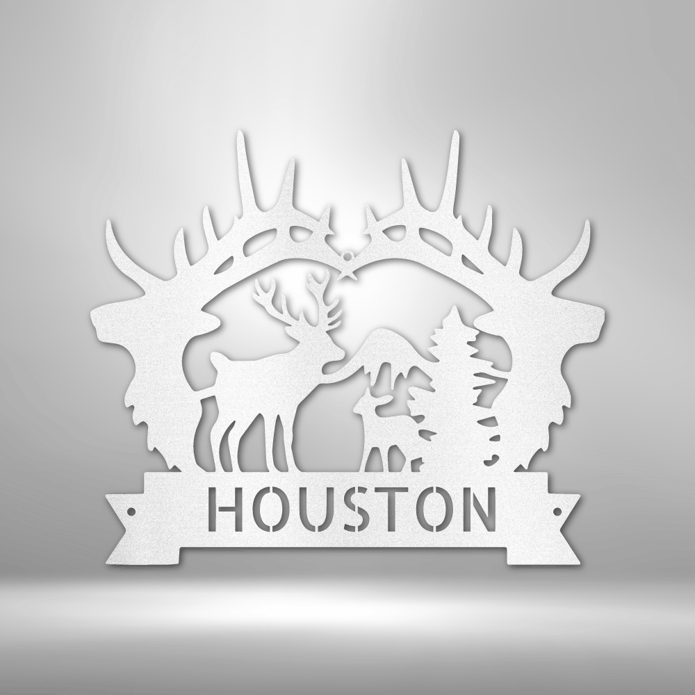 Personalized Big Antler Monogram Metal Sign - Outdoors Find