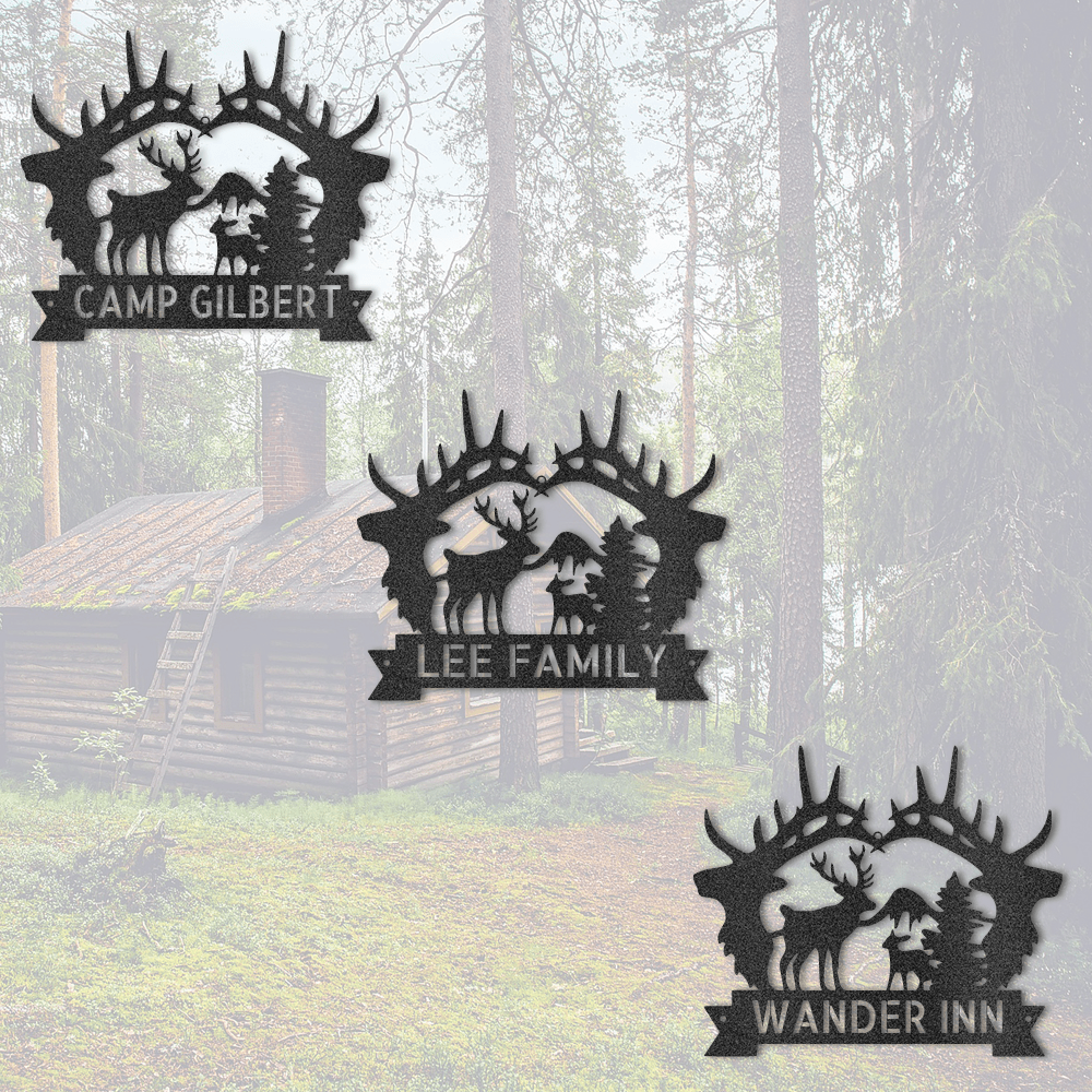 Personalized Big Antler Monogram Metal Sign - Outdoors Find