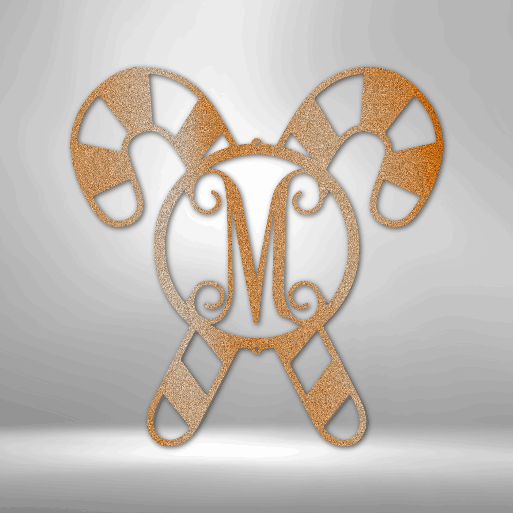 Personalized Candy Cane Monogram Metal Sign - Outdoors Find