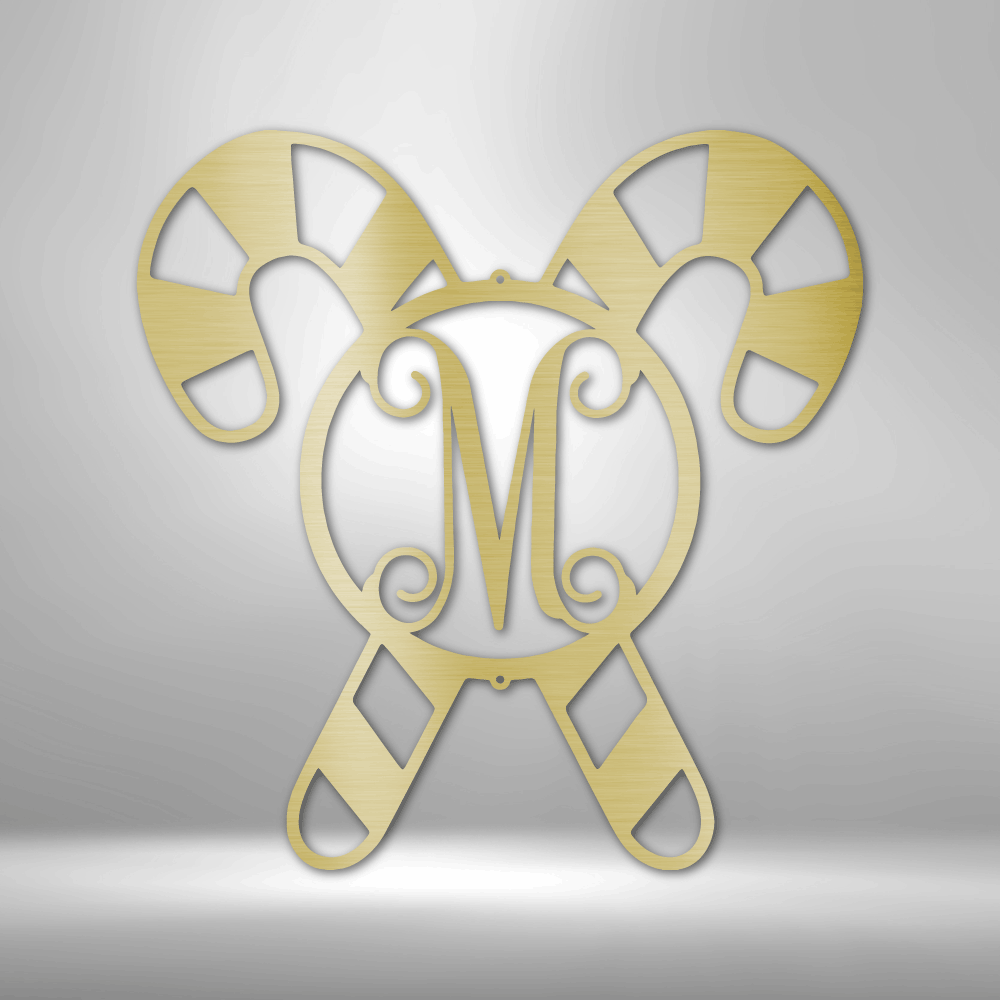 Personalized Candy Cane Monogram Metal Sign - Outdoors Find