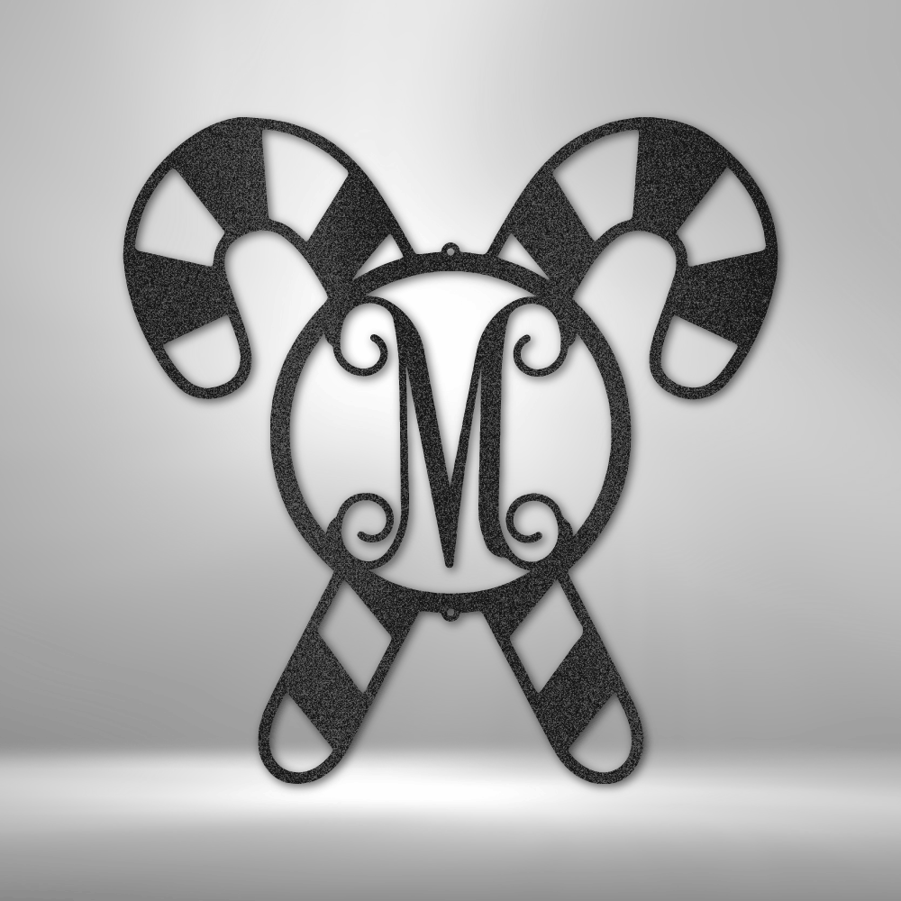 Personalized Candy Cane Monogram Metal Sign - Outdoors Find