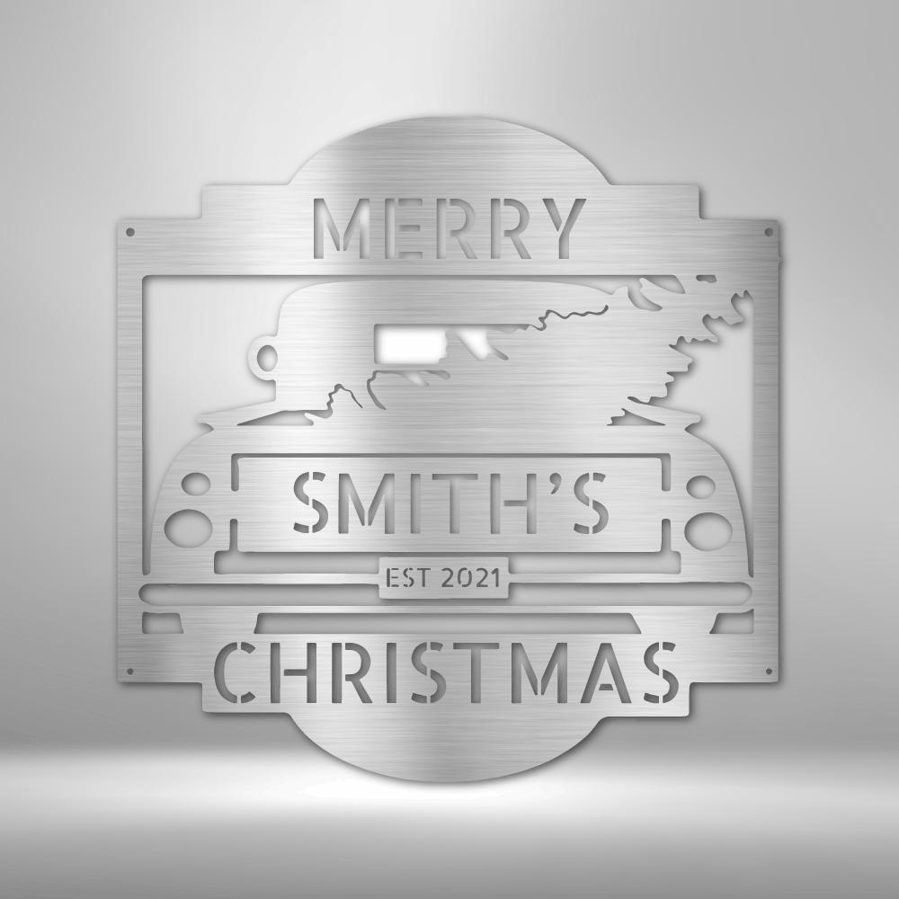 Personalized Christmas Truck Metal Sign - Outdoors Find