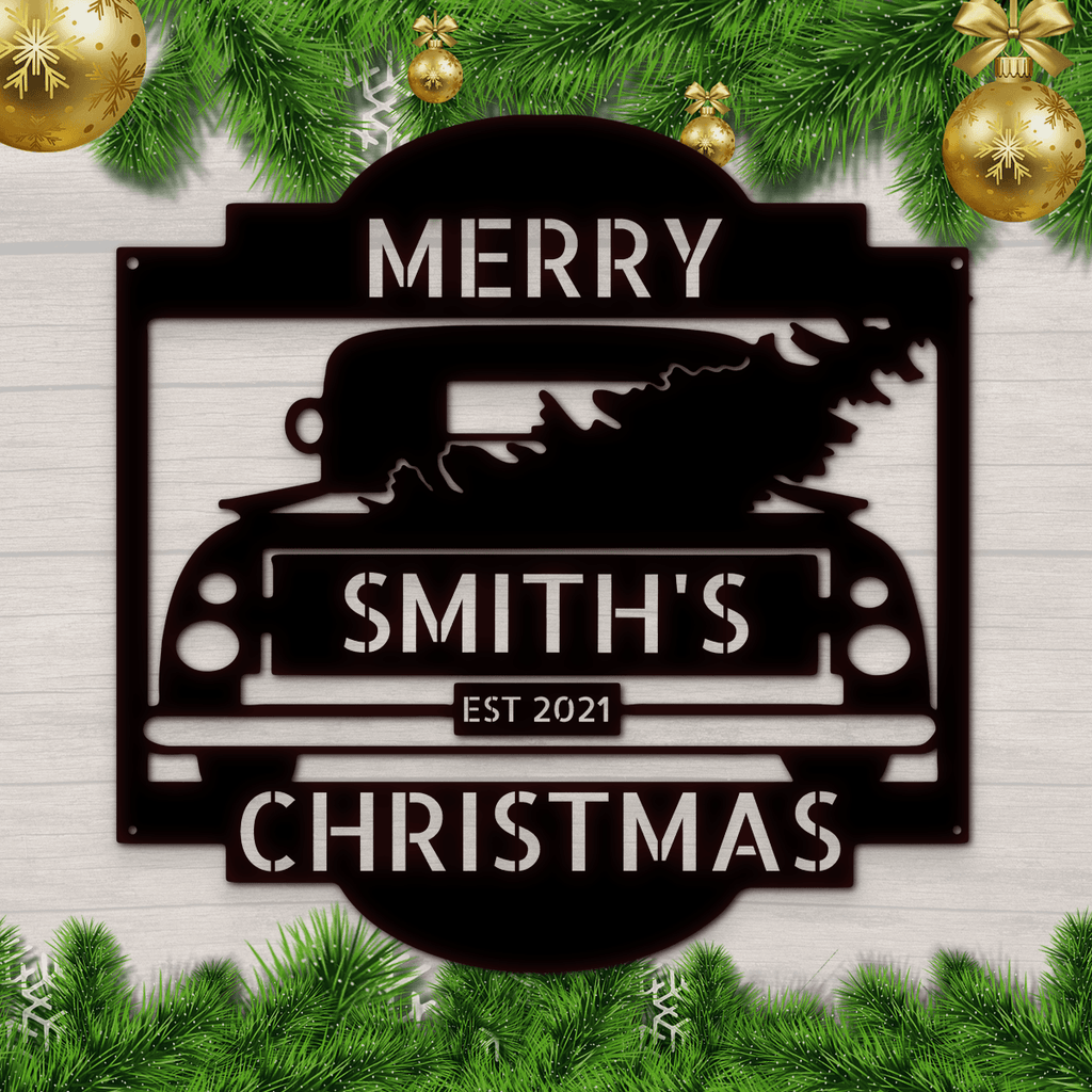 Personalized Christmas Truck Metal Sign - Outdoors Find