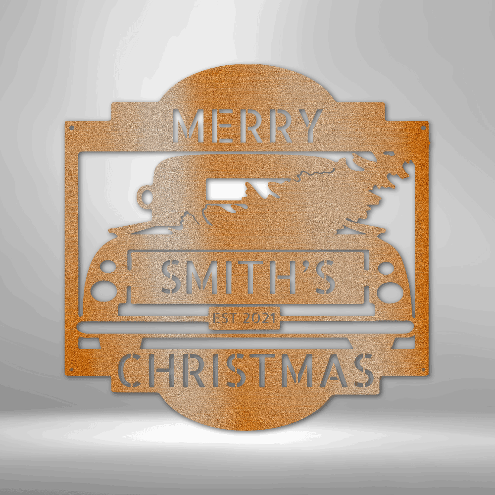 Personalized Christmas Truck Metal Sign - Outdoors Find