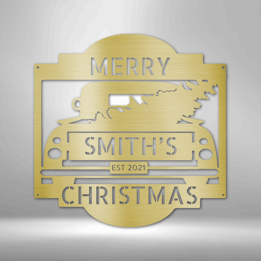 Personalized Christmas Truck Metal Sign - Outdoors Find