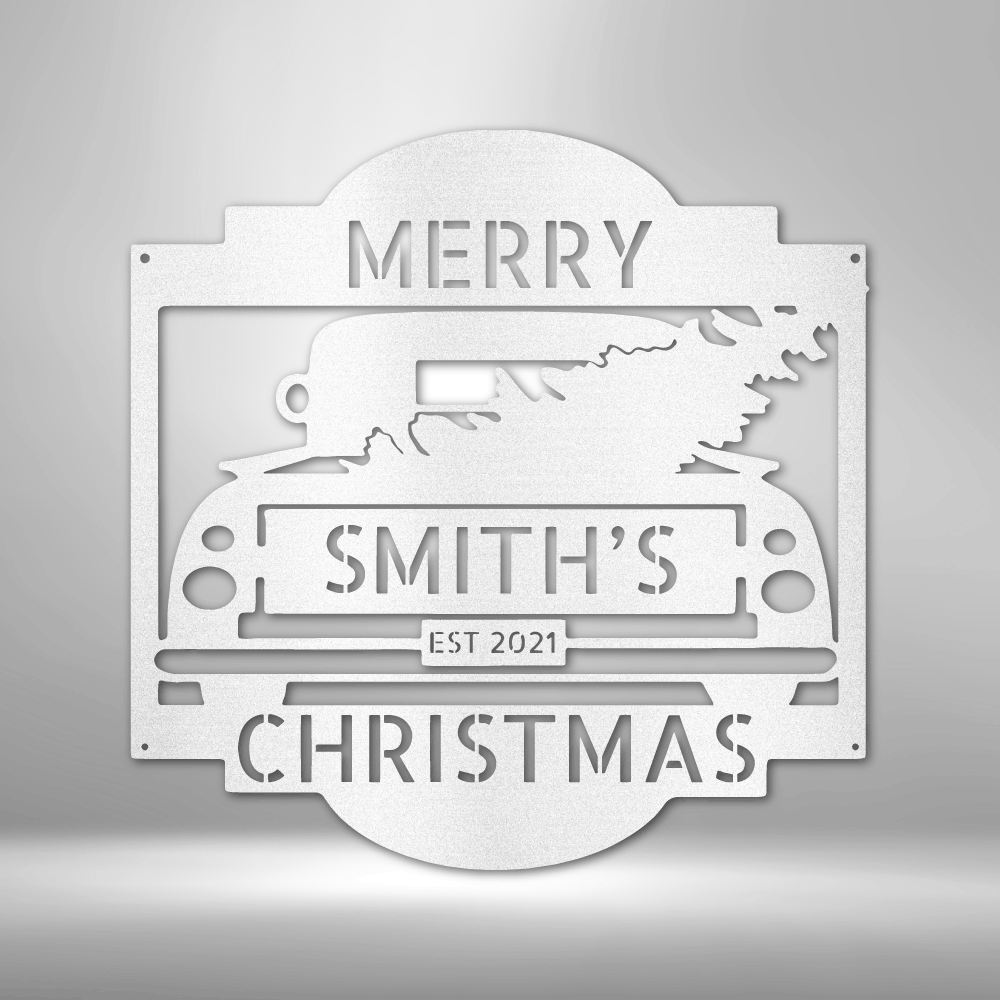 Personalized Christmas Truck Metal Sign - Outdoors Find
