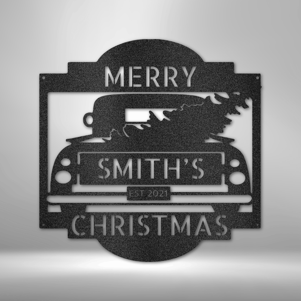 Personalized Christmas Truck Metal Sign - Outdoors Find