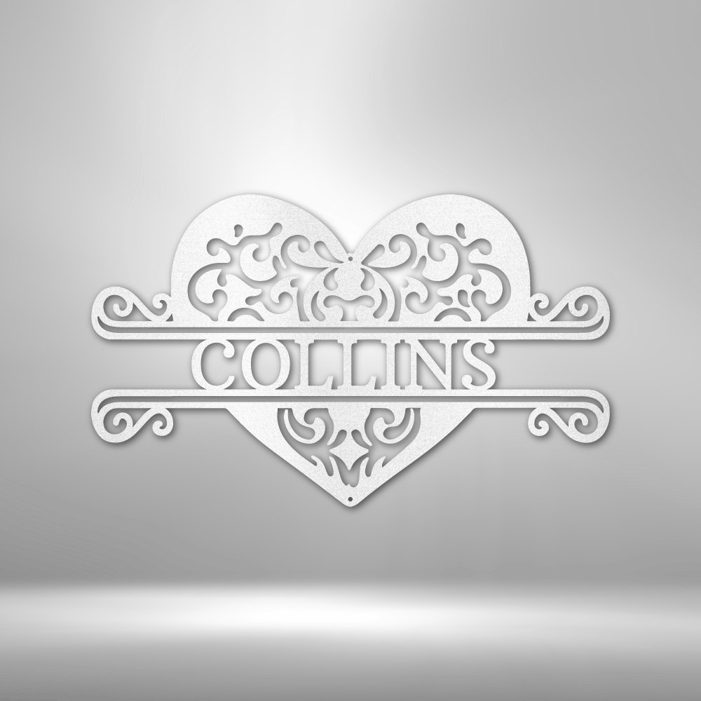 Personalized Fancy Heart Monogram Metal Sign - Outdoors Find