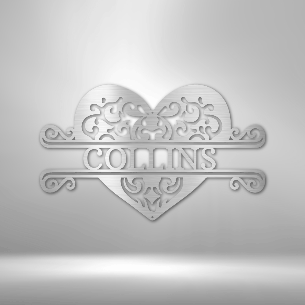Personalized Fancy Heart Monogram Metal Sign - Outdoors Find
