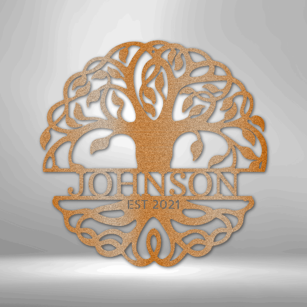 Personalized Fancy Tree of Life Monogram Metal Sign - Outdoors Find