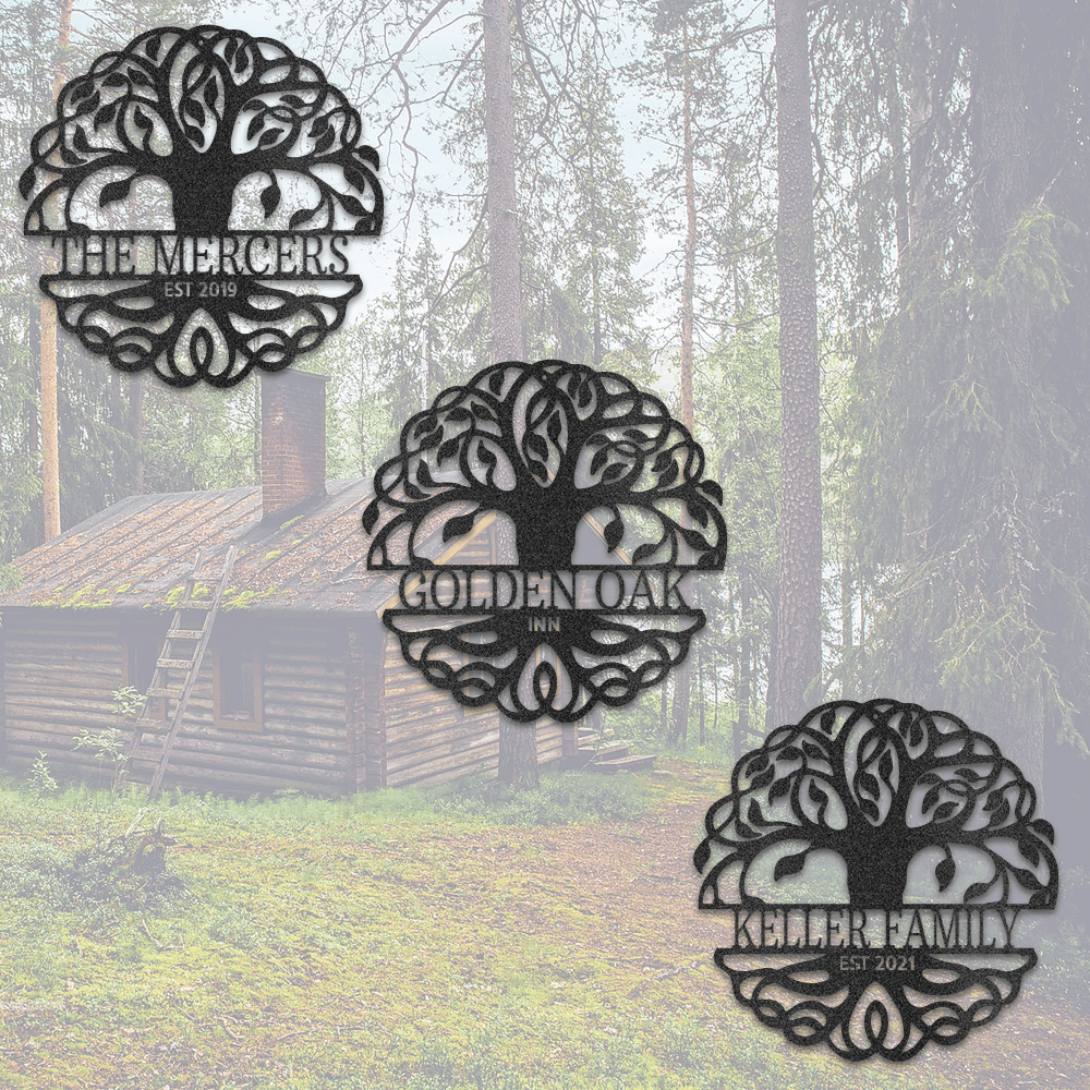 Personalized Fancy Tree of Life Monogram Metal Sign - Outdoors Find