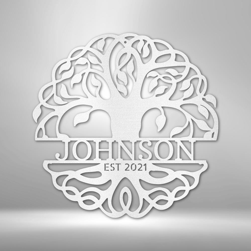 Personalized Fancy Tree of Life Monogram Metal Sign - Outdoors Find