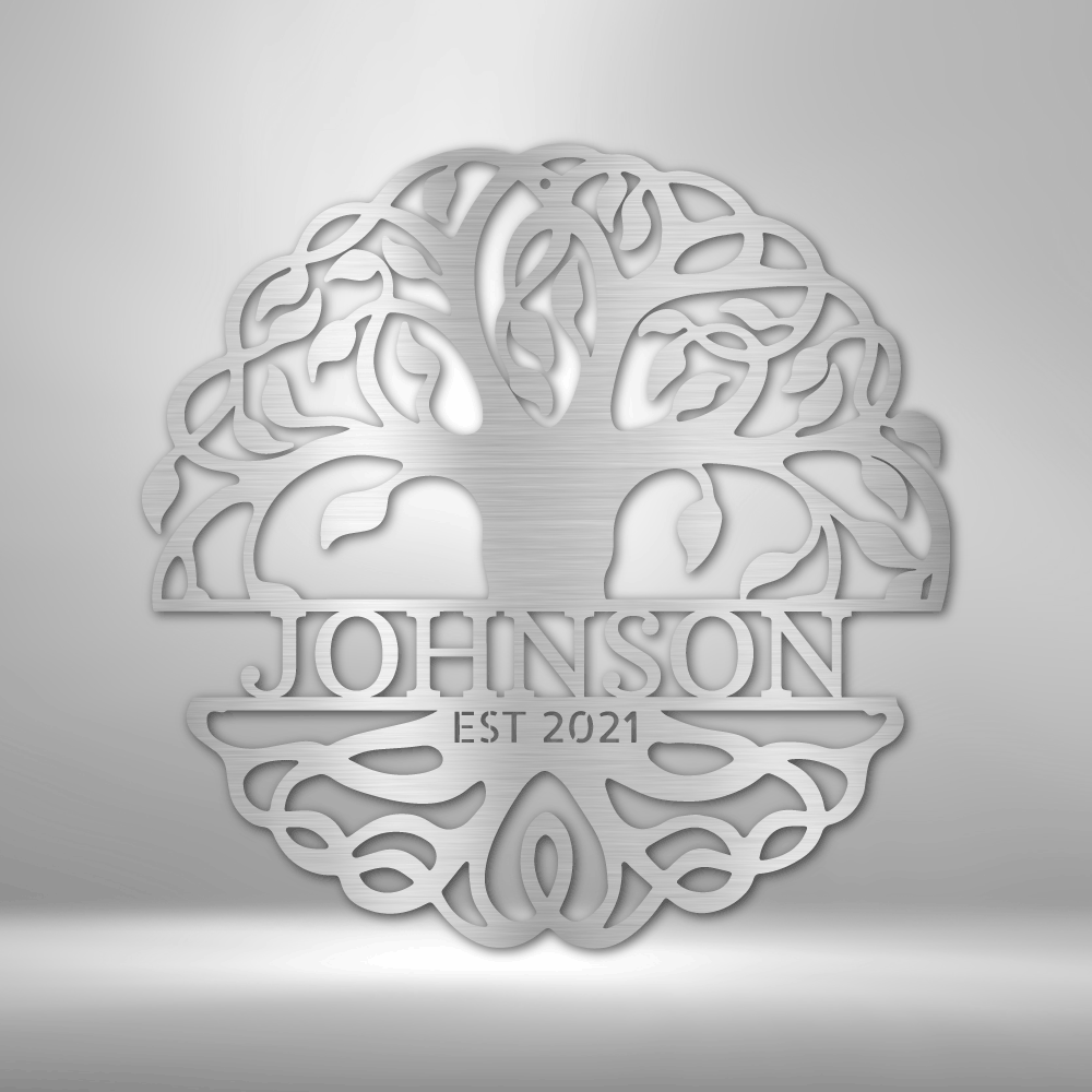 Personalized Fancy Tree of Life Monogram Metal Sign - Outdoors Find