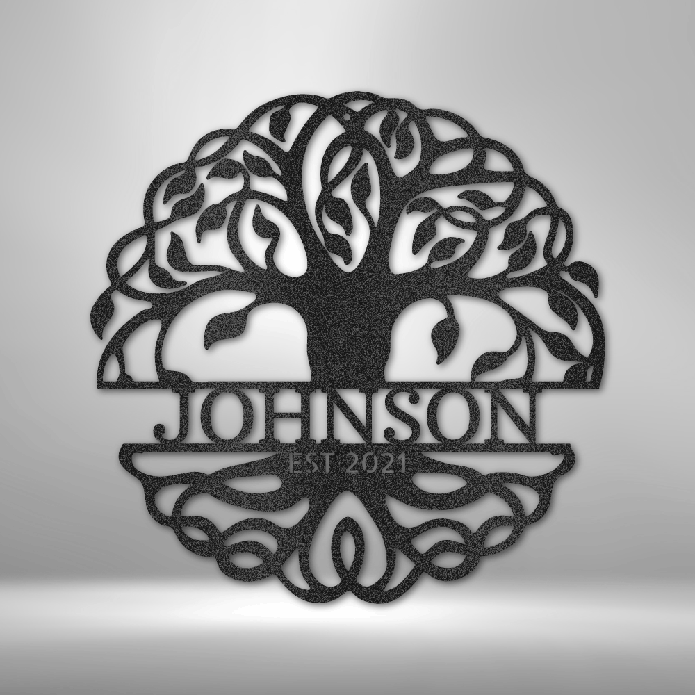 Personalized Fancy Tree of Life Monogram Metal Sign - Outdoors Find