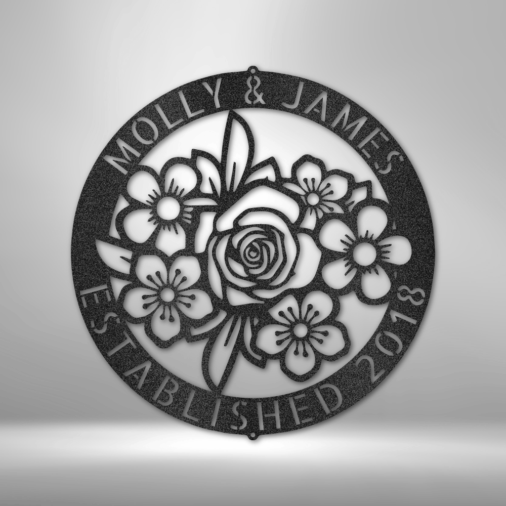 Personalized Floral Ring Monogram Metal Sign - Outdoors Find