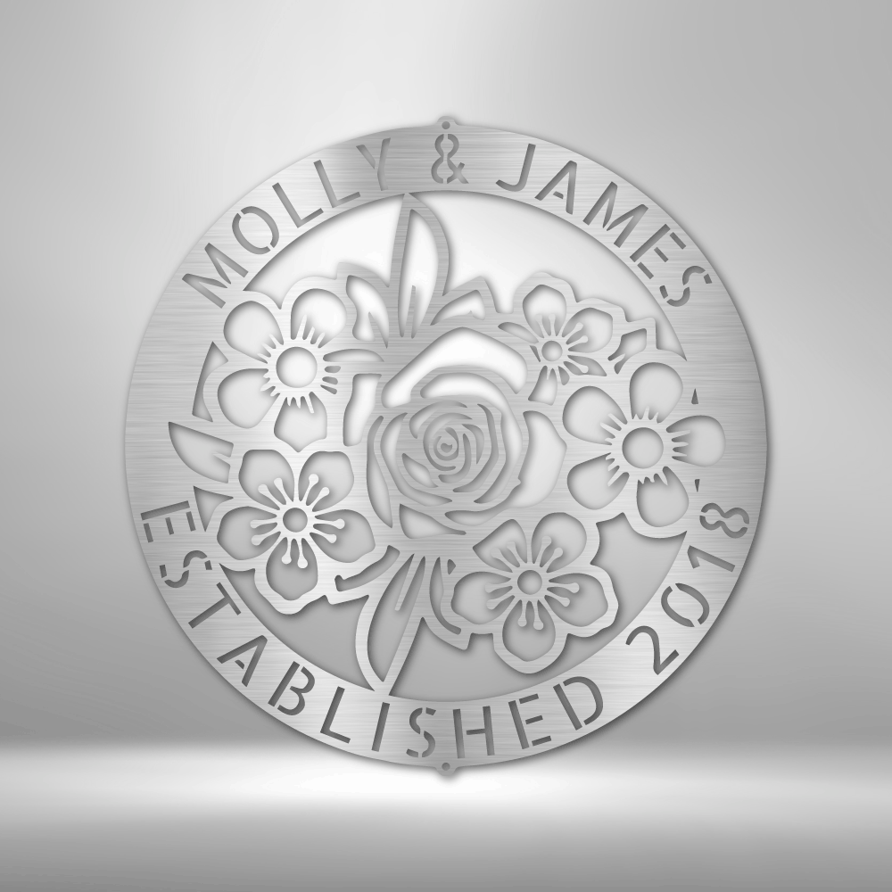 Personalized Floral Ring Monogram Metal Sign - Outdoors Find