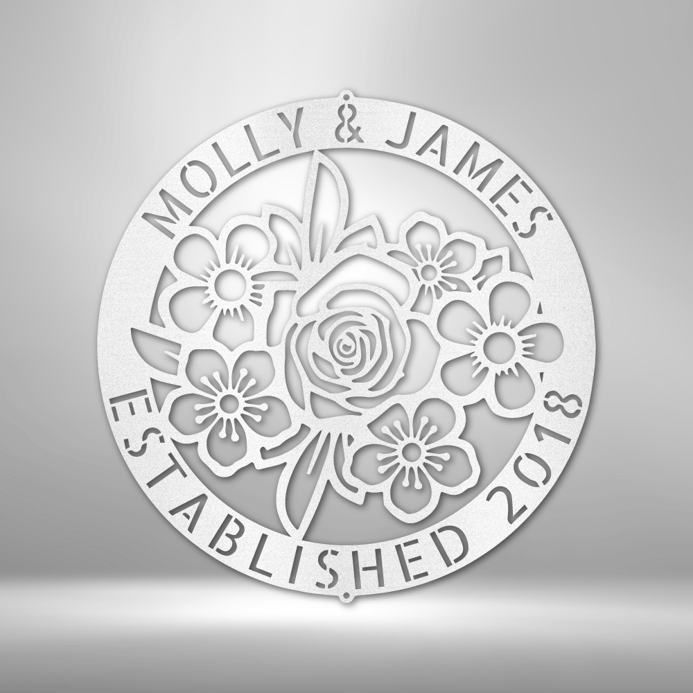 Personalized Floral Ring Monogram Metal Sign - Outdoors Find