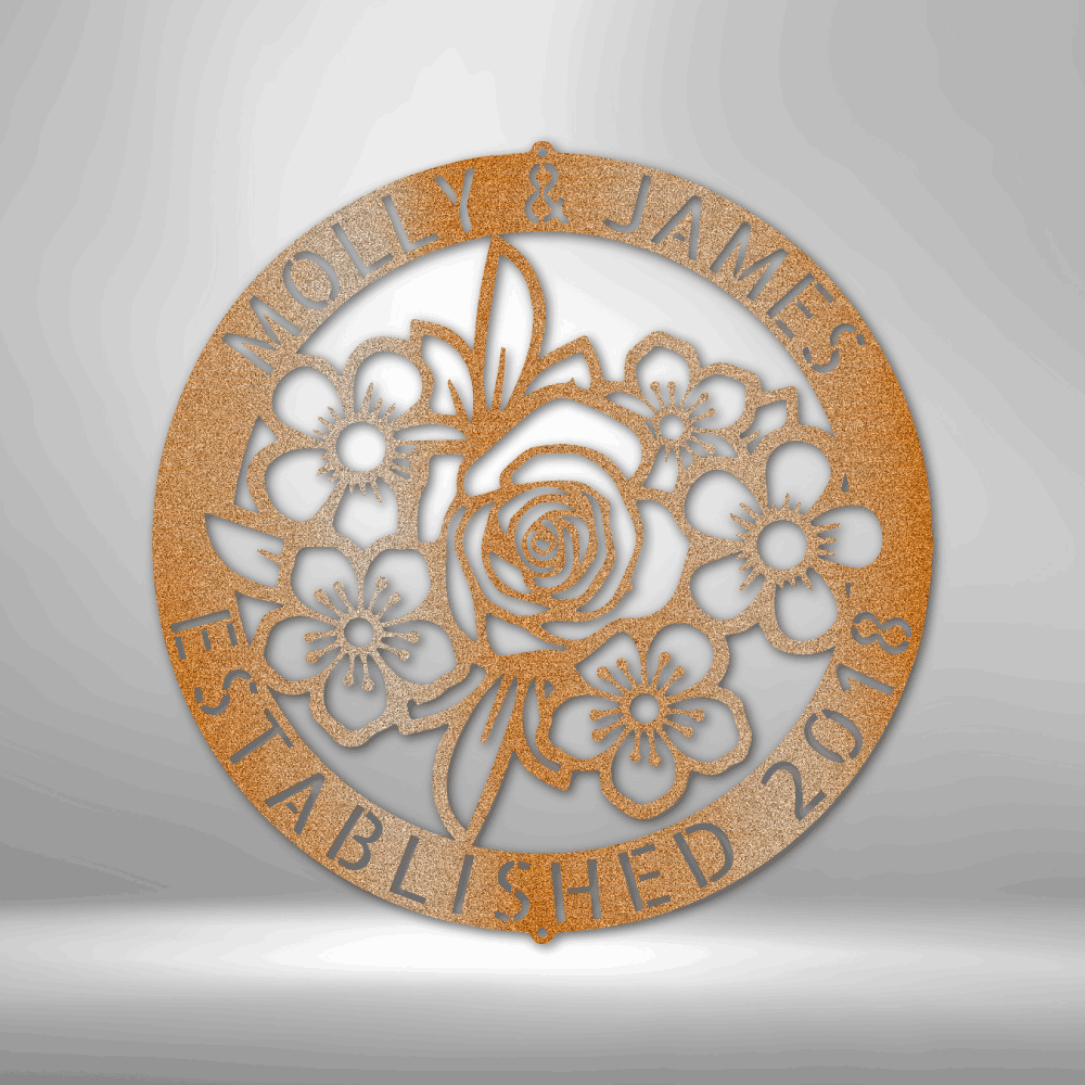 Personalized Floral Ring Monogram Metal Sign - Outdoors Find