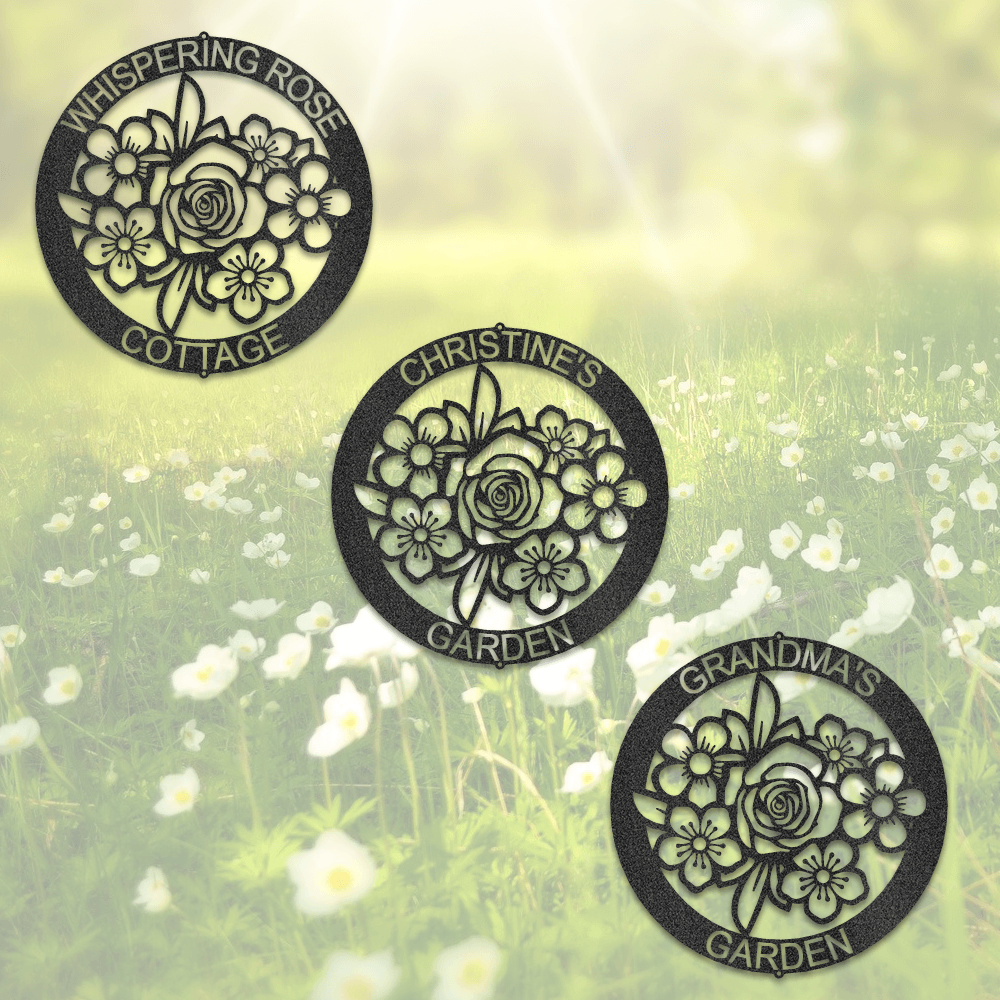 Personalized Floral Ring Monogram Metal Sign - Outdoors Find