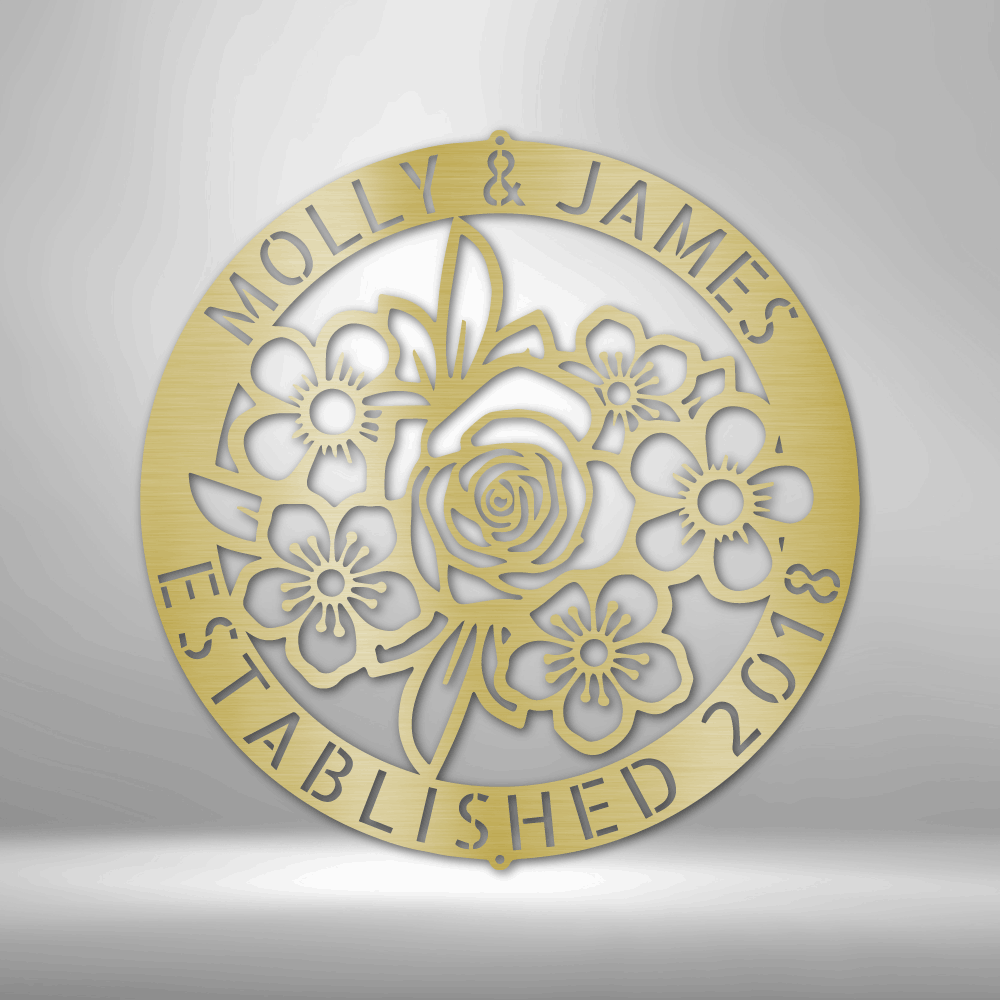 Personalized Floral Ring Monogram Metal Sign - Outdoors Find
