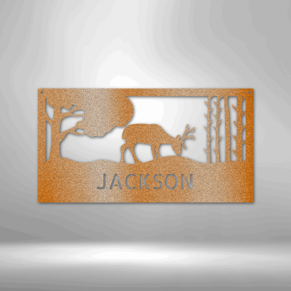 Personalized Grazing Deer Metal Sign - Outdoors Find